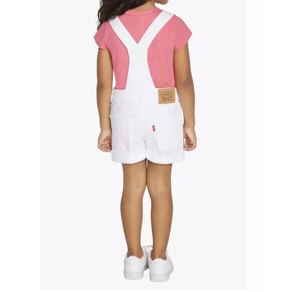 Levi’s Denim 100% Cotton White Shortalls Kid Toddler Girl 2T - Picture 2 of 8